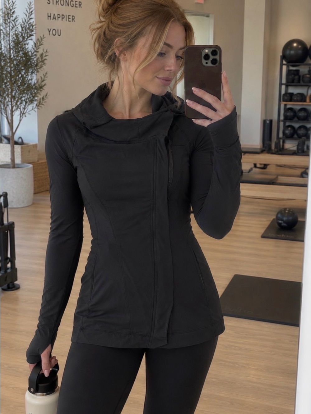 Lululemon Black Asymmetric Wrap Front Full Zip Modal Hoodie Sweatshirt Size 6